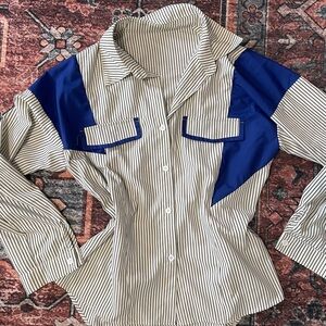 NWOT Striped Button-Up Shirt with Blue Accents